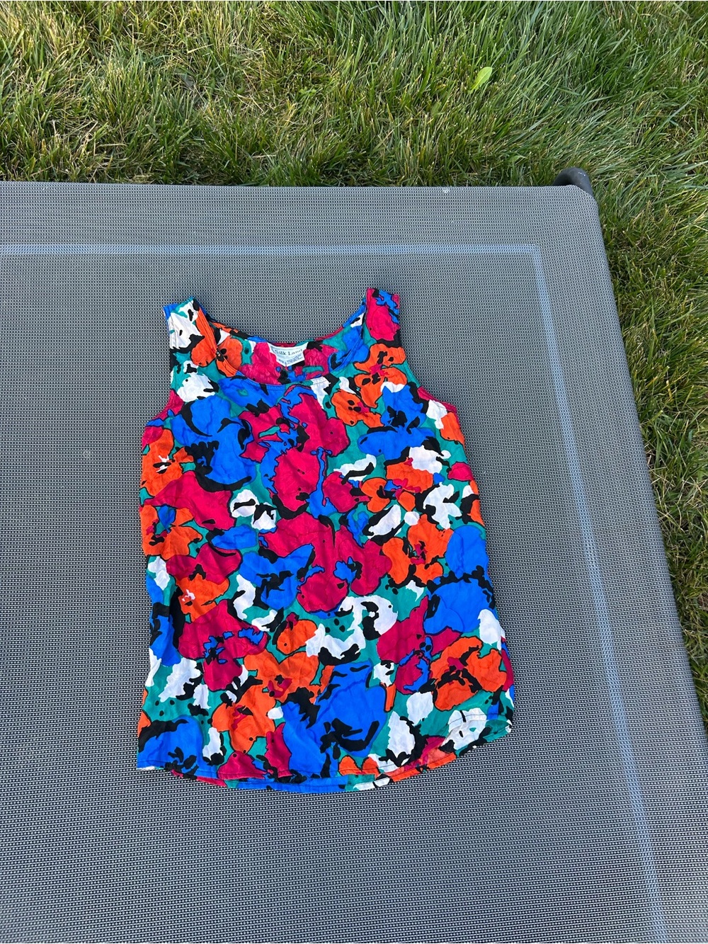 Vintage‎ 90s Silk Land Pure Silk Abstract spring Tank Top petite small summer